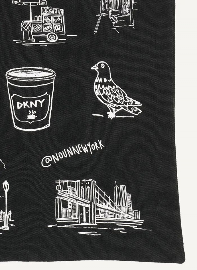 Black DKNY Noun New York Illustrated Bags Tote Bags | USA-D0833