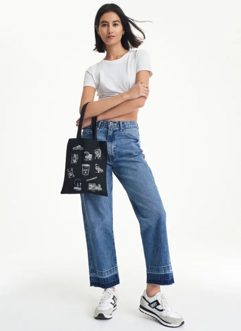 Black DKNY Noun New York Illustrated Bags Tote Bags | USA-D0833