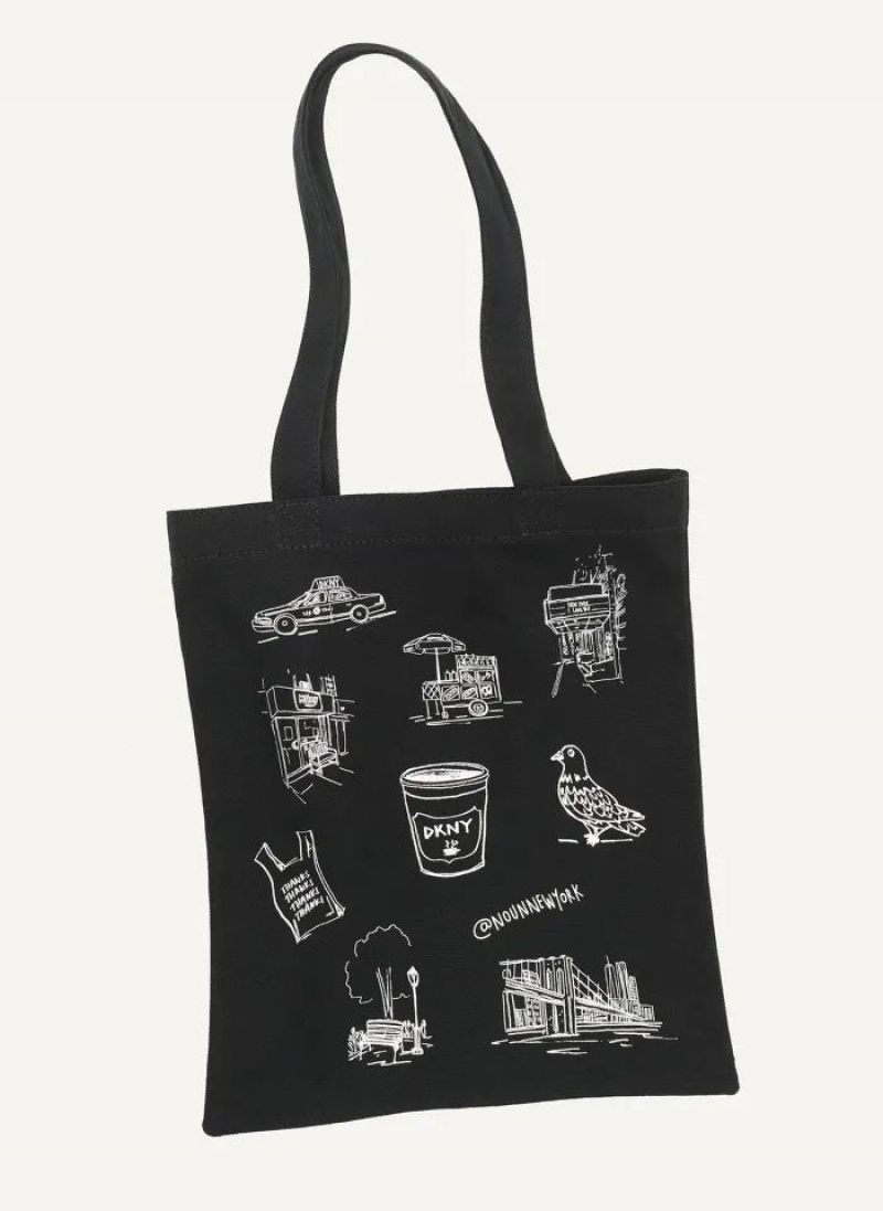 Black DKNY Noun New York Illustrated Bags Tote Bags | USA-D0833