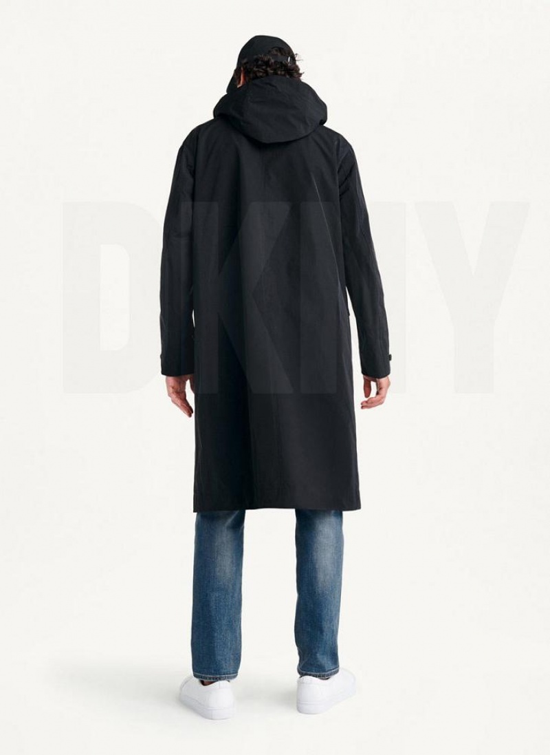 Black DKNY Nylon Hooded Trench Men's Coats | USA-D0266