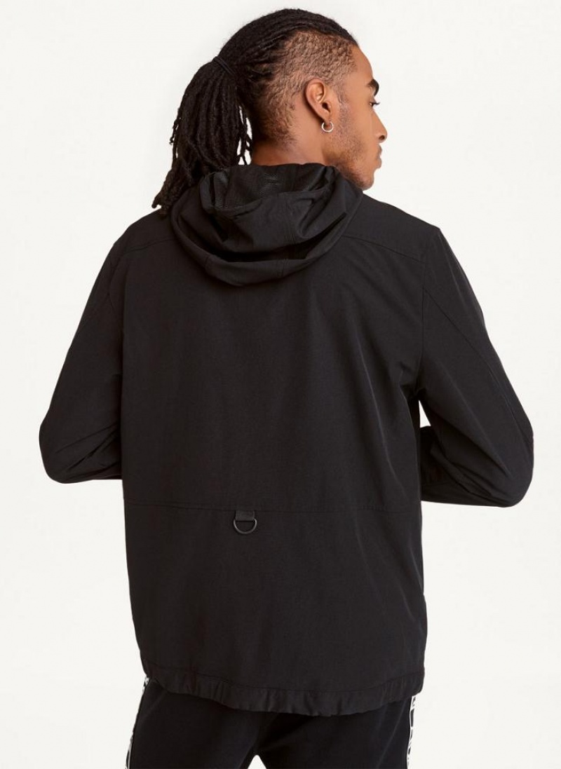 Black DKNY Nylon Windbreaker Men's Jackets | USA-D1596