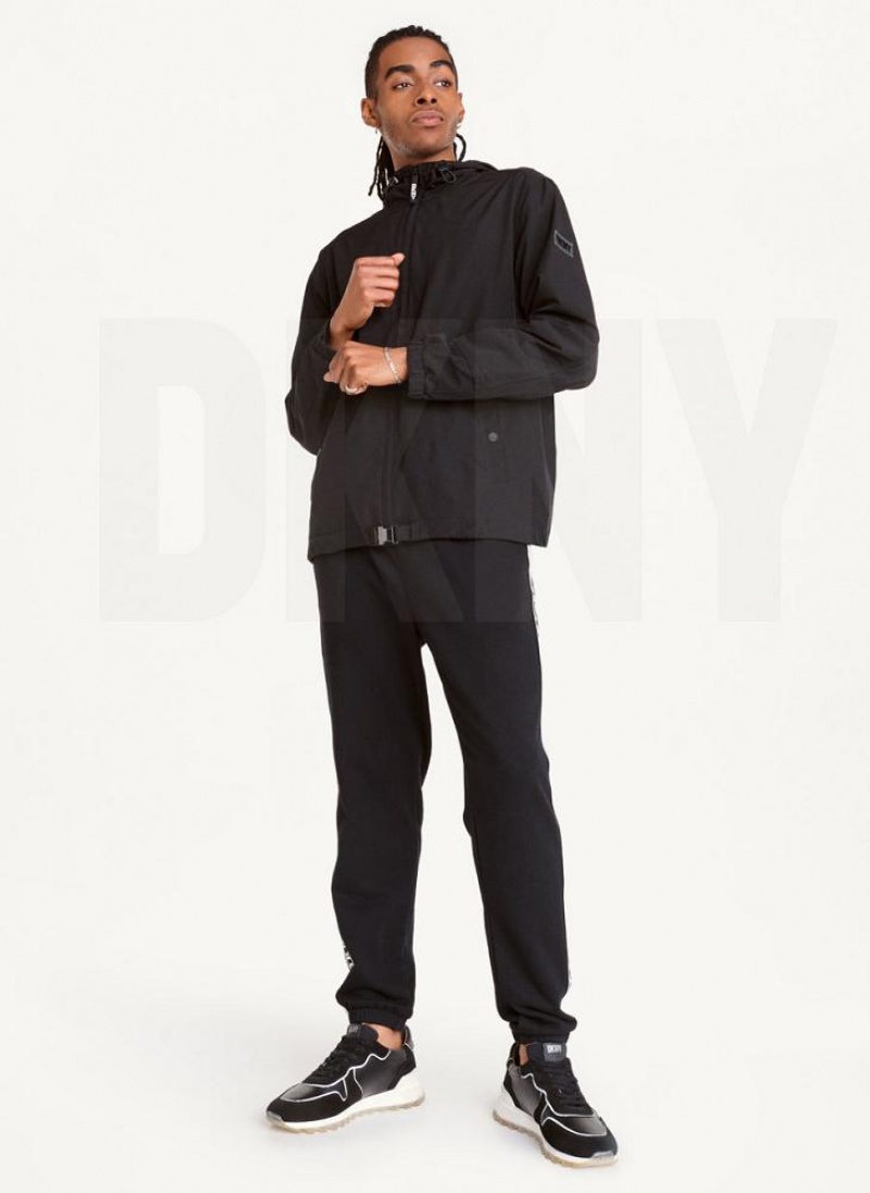 Black DKNY Nylon Windbreaker Men's Jackets | USA-D1596