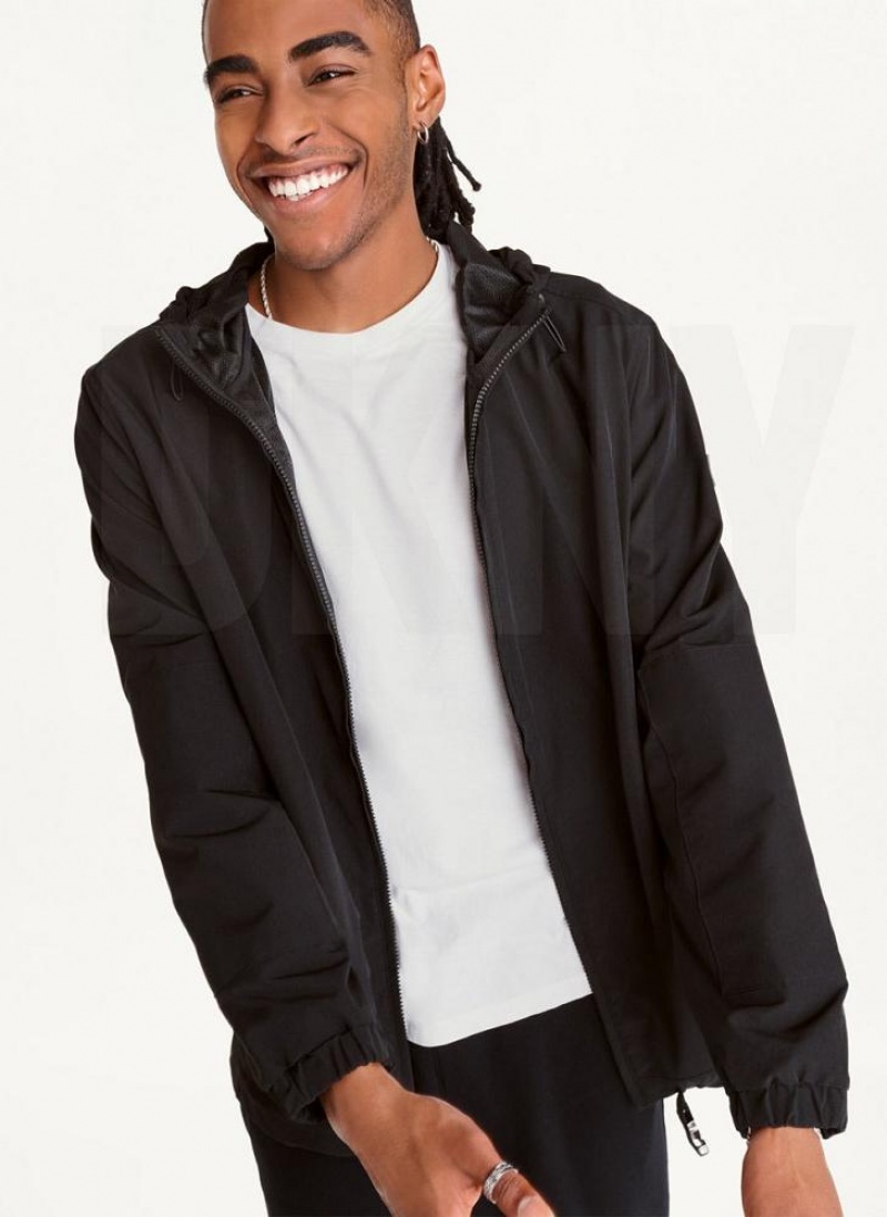 Black DKNY Nylon Windbreaker Men's Jackets | USA-D1596