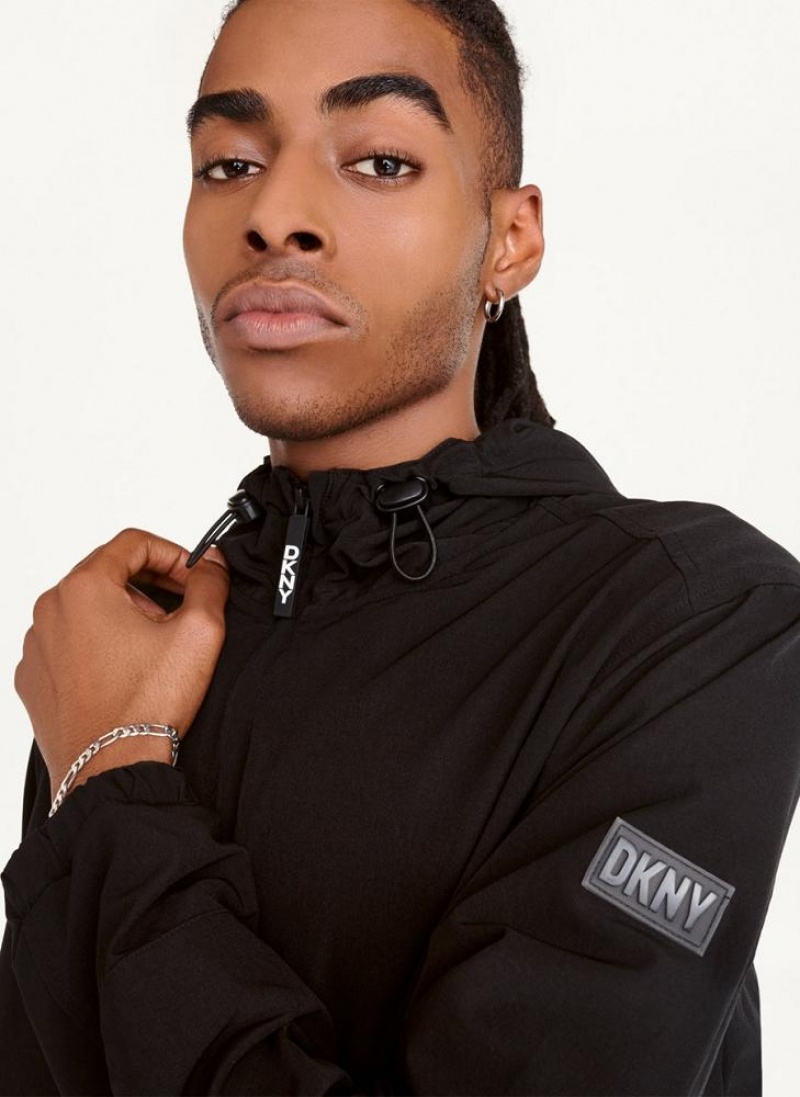 Black DKNY Nylon Windbreaker Men's Jackets | USA-D1596