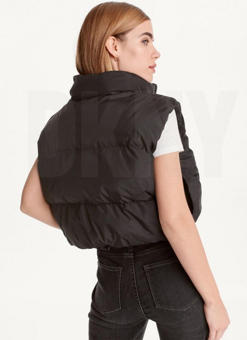 Black DKNY Oversized Cropped Vest Women's Coats | USA-D0769