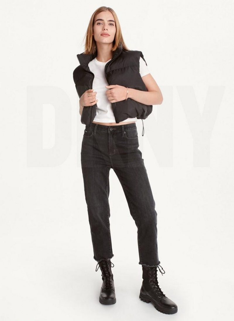 Black DKNY Oversized Cropped Vest Women's Coats | USA-D0769