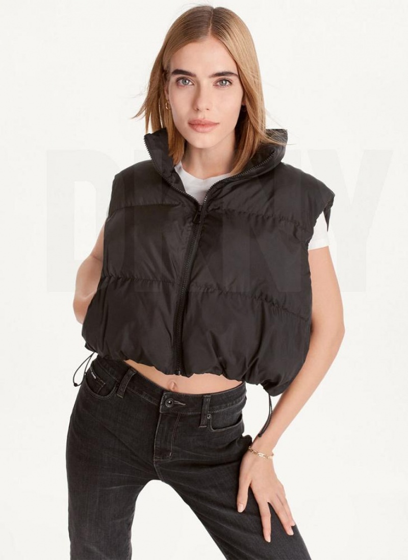 Black DKNY Oversized Cropped Vest Women's Coats | USA-D0769