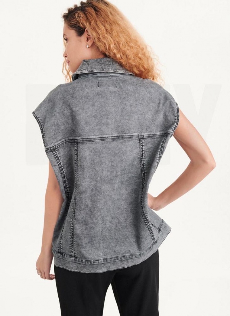 Black DKNY Oversized Denim Vest Women's Jackets | USA-D1366