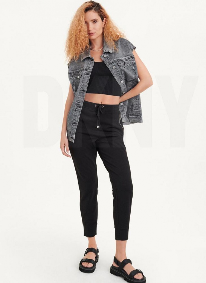 Black DKNY Oversized Denim Vest Women's Jackets | USA-D1366
