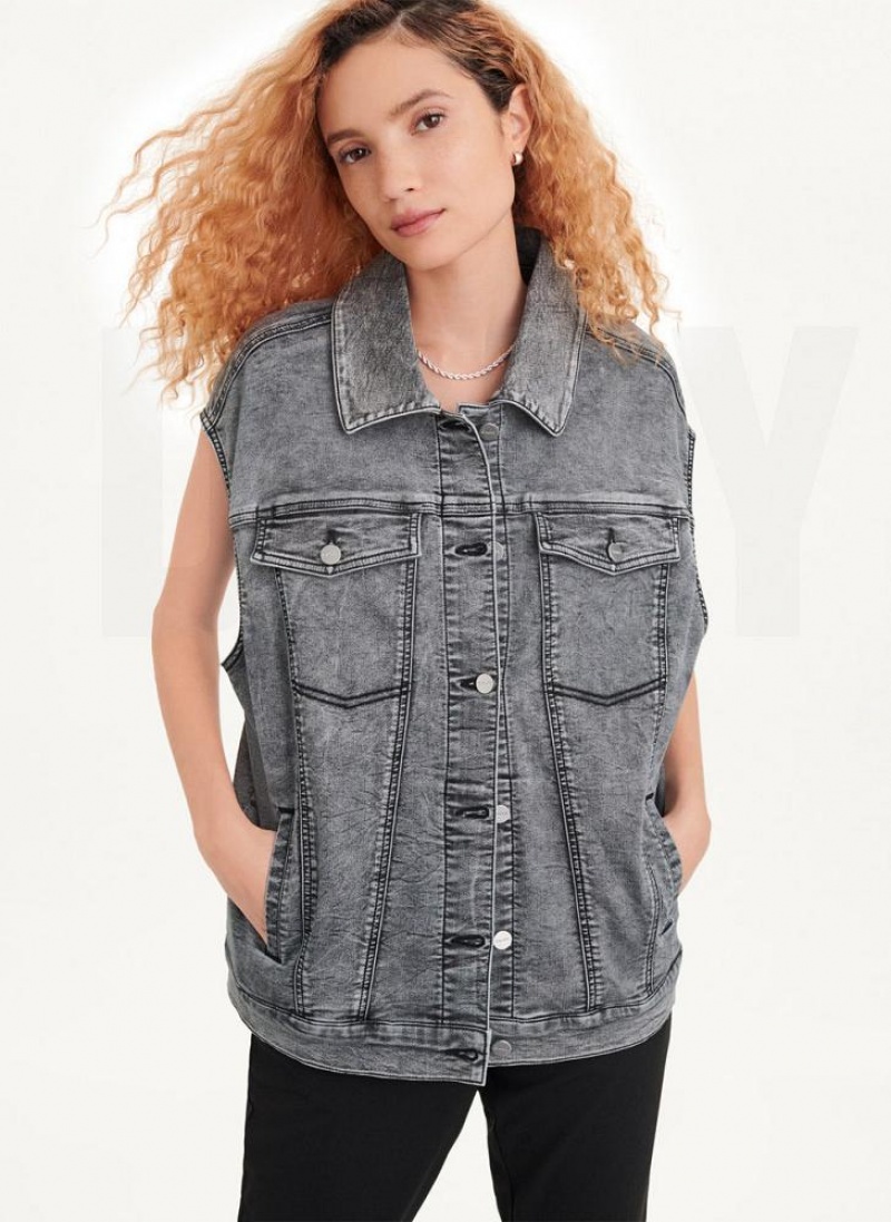 Black DKNY Oversized Denim Vest Women's Jackets | USA-D1366