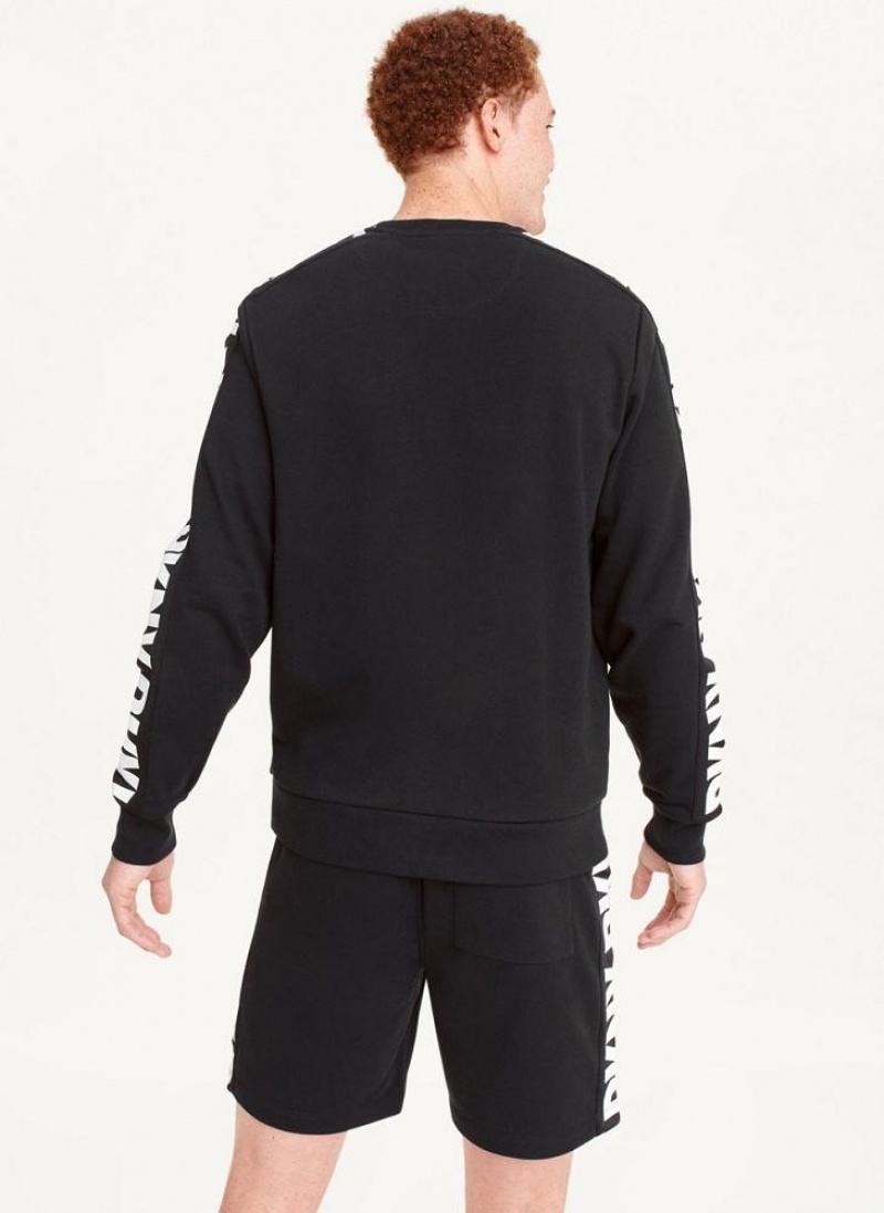 Black DKNY Oversized Logo Sleeve Crew Men's Sweatshirts | USA-D1746