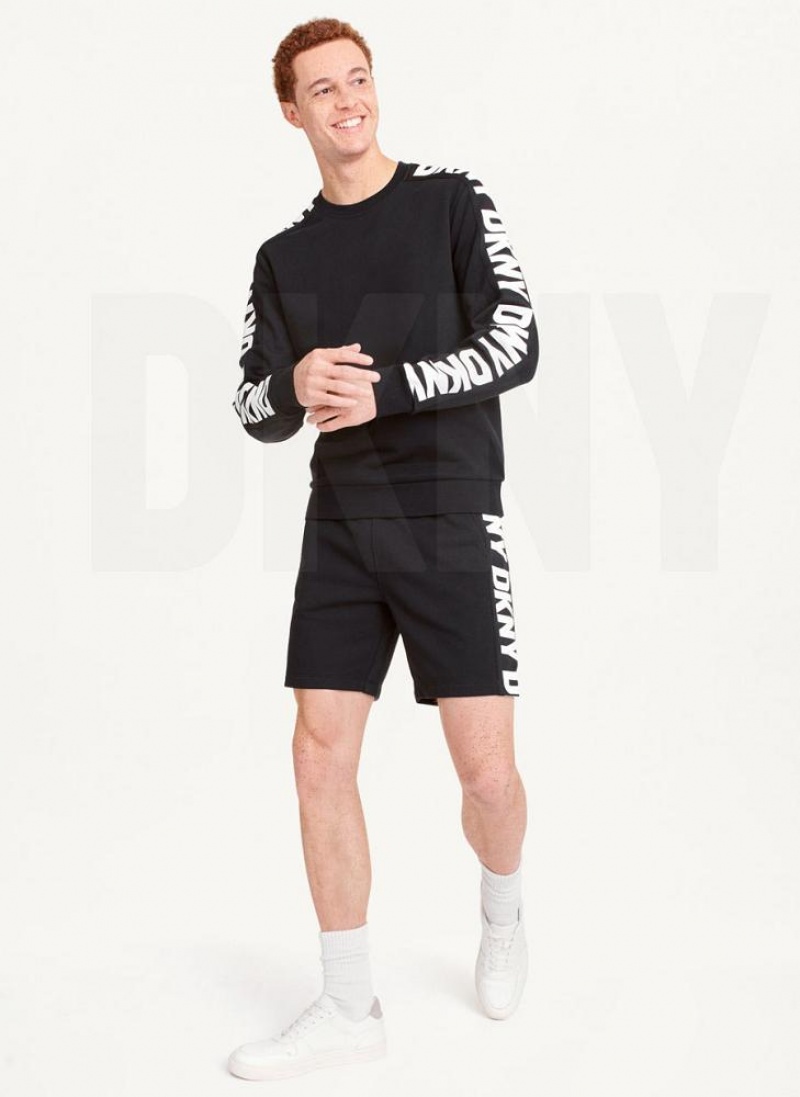 Black DKNY Oversized Logo Sleeve Crew Men's Sweatshirts | USA-D1746