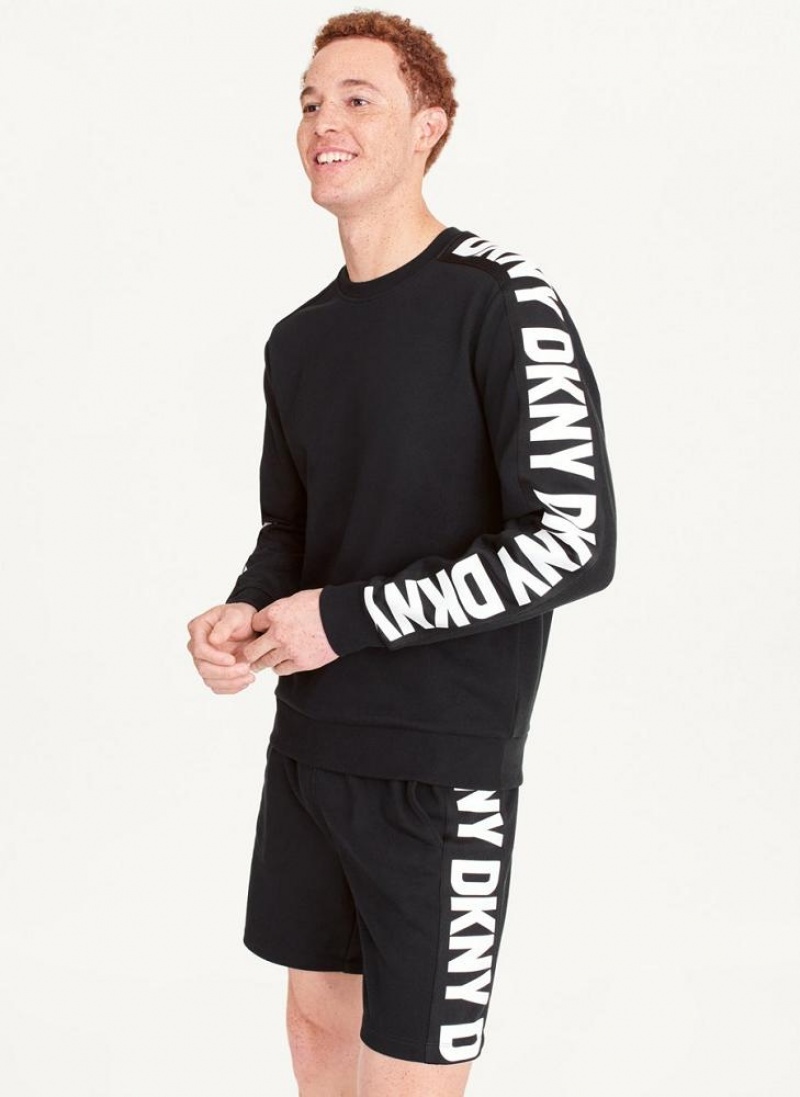 Black DKNY Oversized Logo Sleeve Crew Men\'s Sweatshirts | USA-D1746