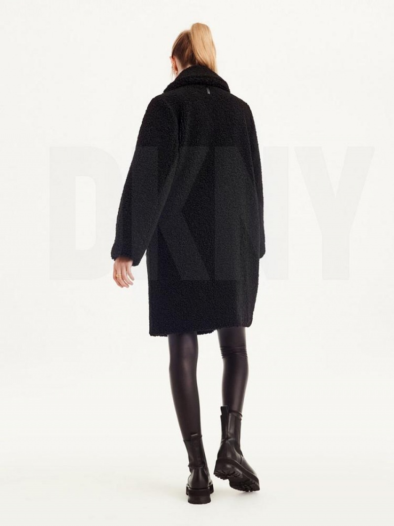 Black DKNY Oversized Long Sherpa Women's Coats | USA-D0255