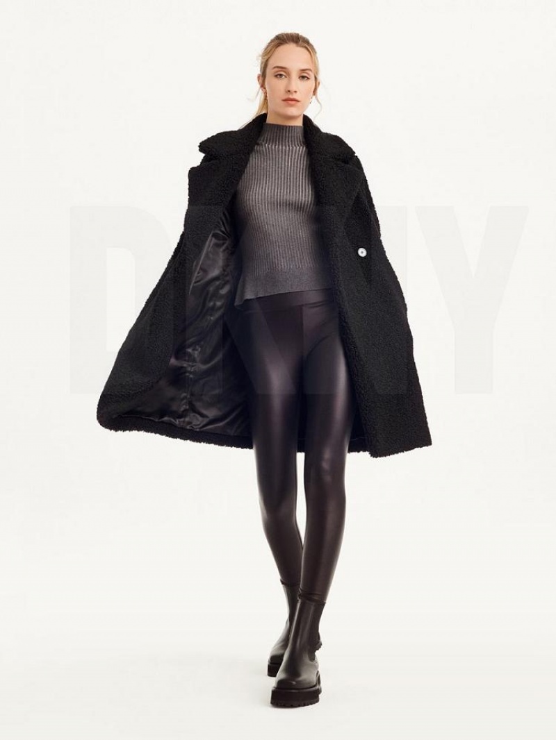 Black DKNY Oversized Long Sherpa Women's Coats | USA-D0255
