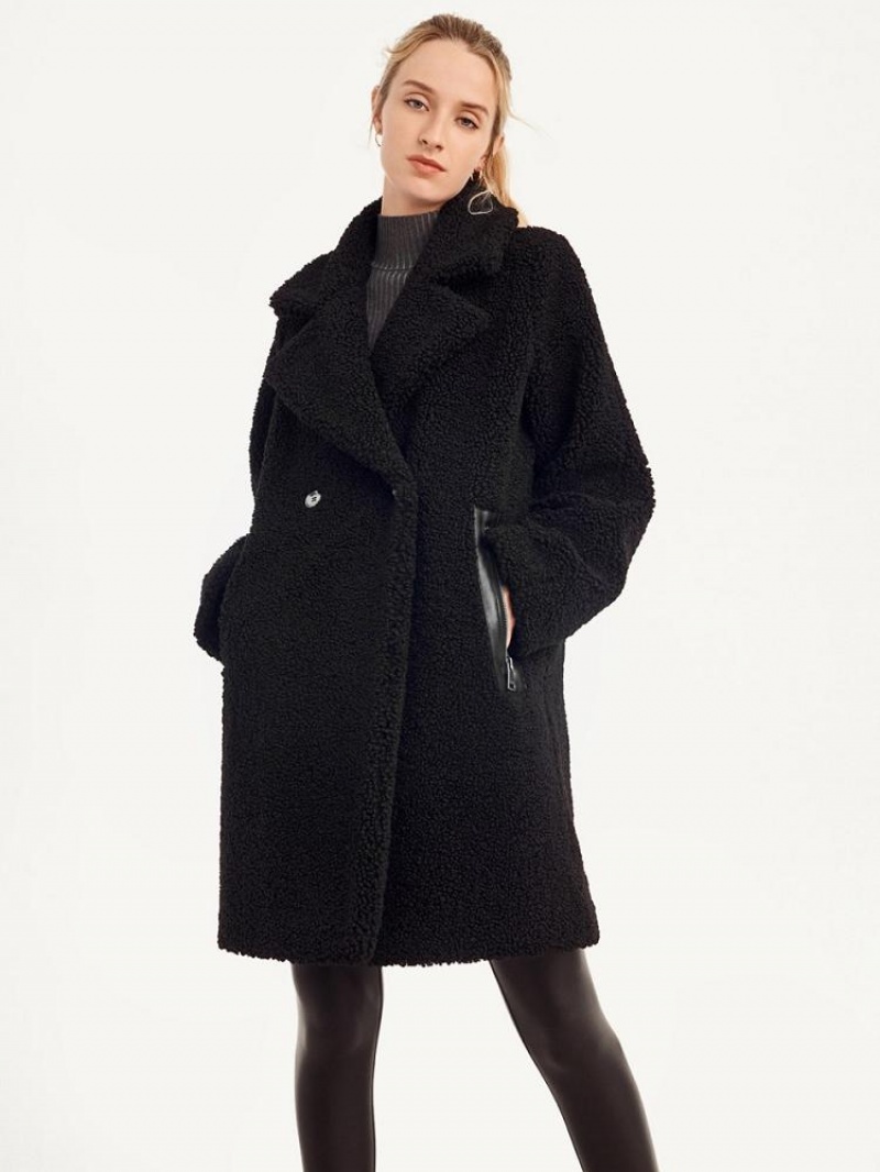 Black DKNY Oversized Long Sherpa Women\'s Coats | USA-D0255