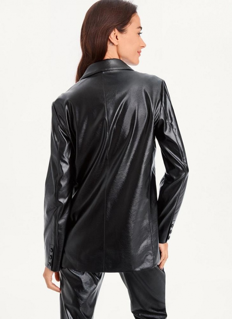 Black DKNY Oversized Patent Leather Women's Blazers | USA-D0889