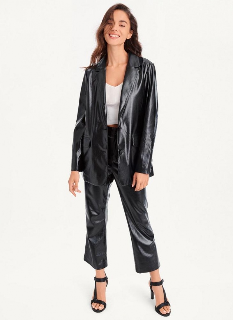 Black DKNY Oversized Patent Leather Women's Blazers | USA-D0889