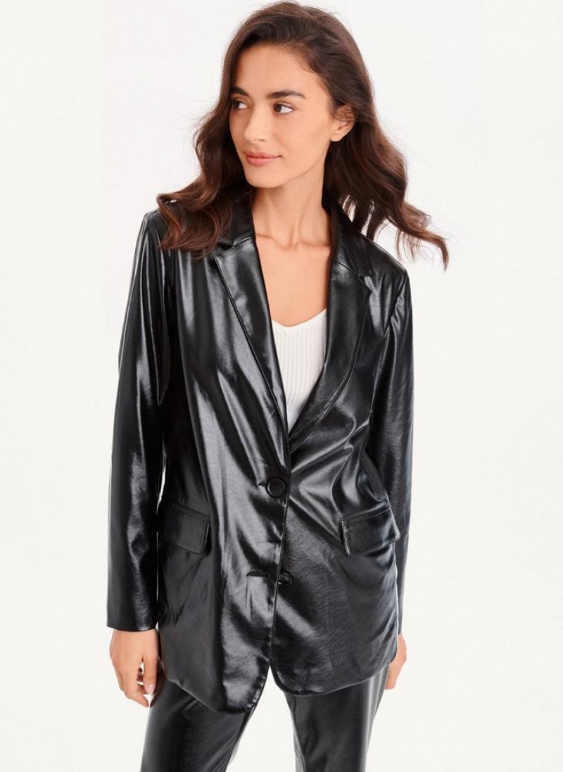 Black DKNY Oversized Patent Leather Women's Blazers | USA-D0889