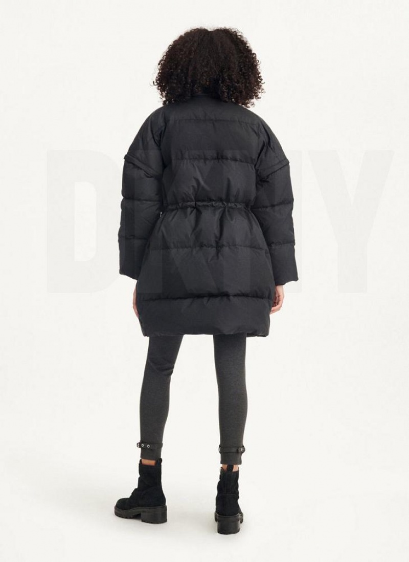 Black DKNY Oversized Puffer With Zip Sleeves Women's Coats | USA-D1719