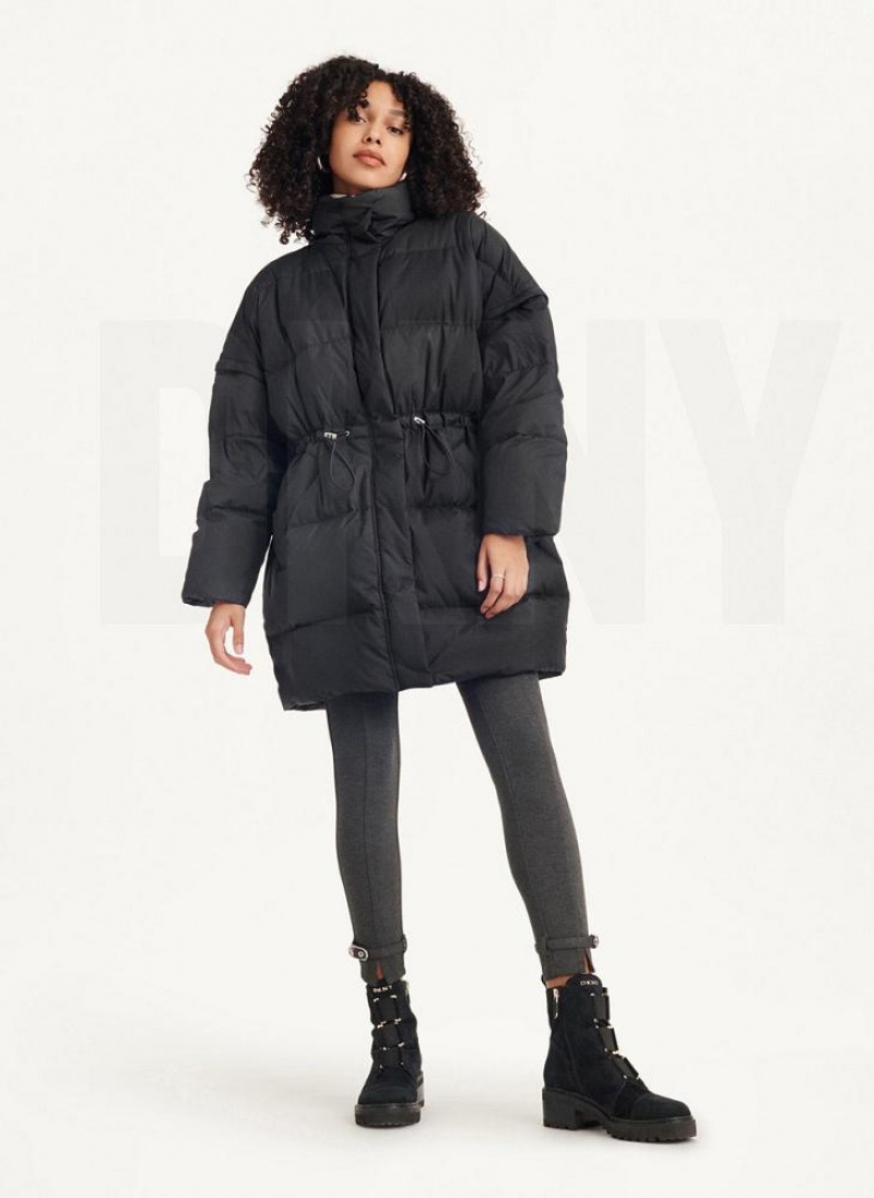 Black DKNY Oversized Puffer With Zip Sleeves Women's Coats | USA-D1719