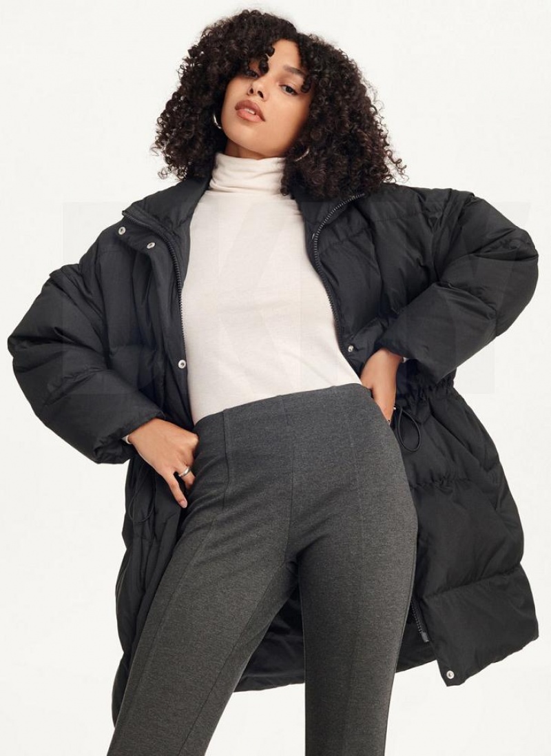 Black DKNY Oversized Puffer With Zip Sleeves Women's Coats | USA-D1719