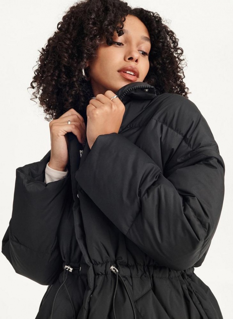Black DKNY Oversized Puffer With Zip Sleeves Women's Coats | USA-D1719