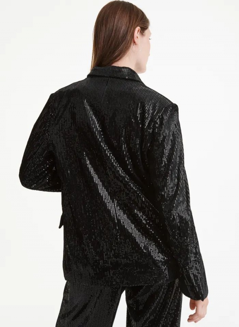 Black DKNY Oversized Sequin Women's Blazers | USA-D0283