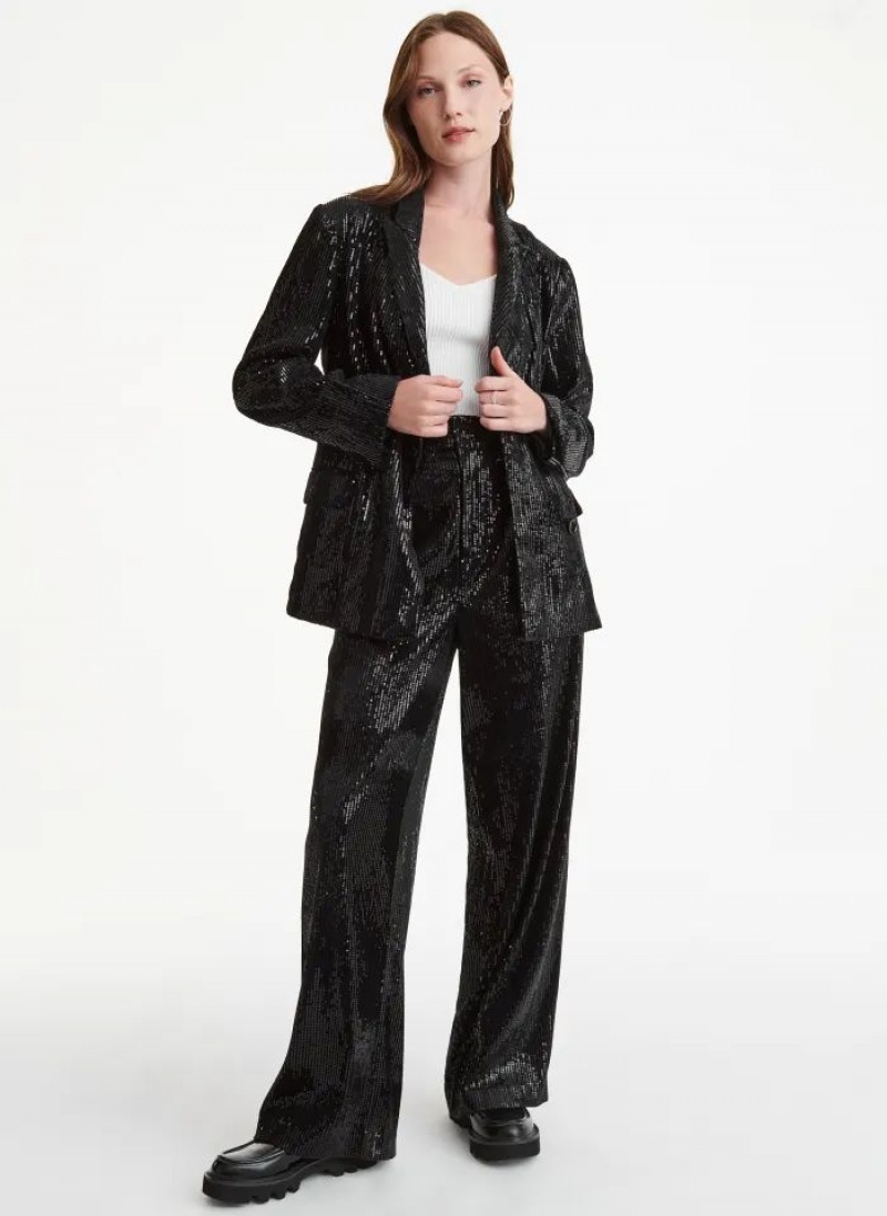 Black DKNY Oversized Sequin Women's Blazers | USA-D0283