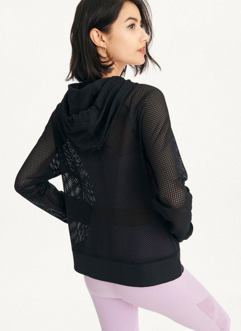 Black DKNY Ozone Mesh Relaxed Full Zip Women's Jackets | USA-D0752