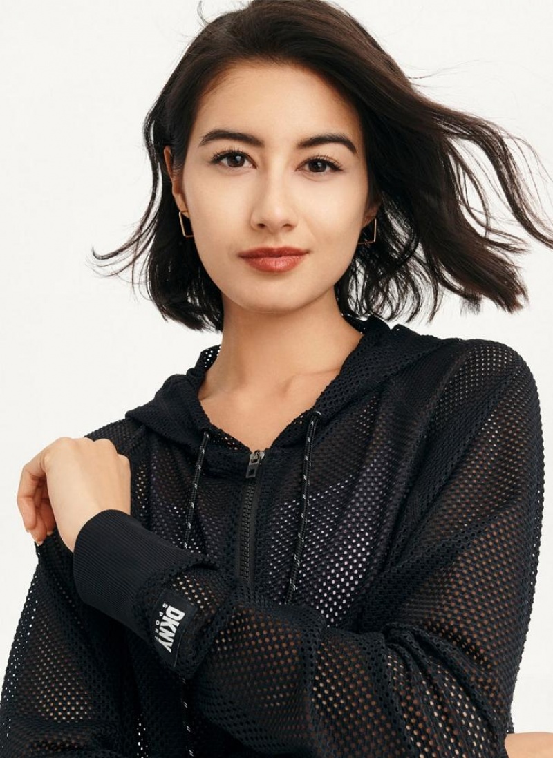 Black DKNY Ozone Mesh Relaxed Full Zip Women's Jackets | USA-D0752