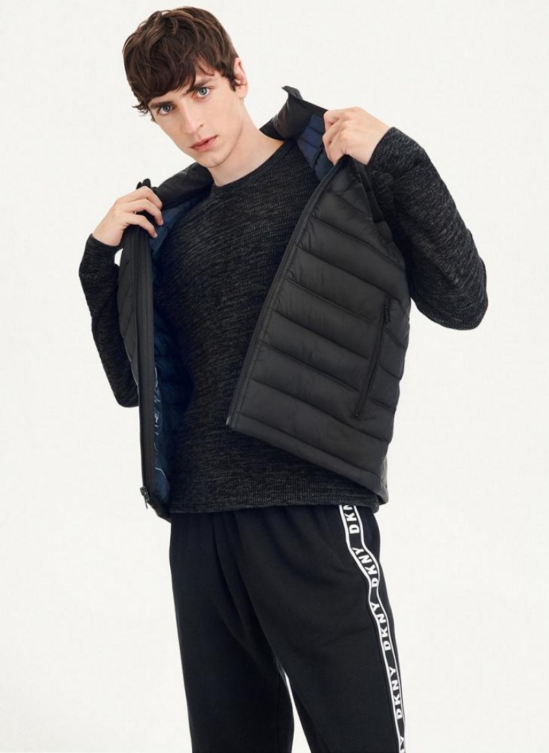 Black DKNY Packable Quilted Vest Men's Jackets | USA-D1766