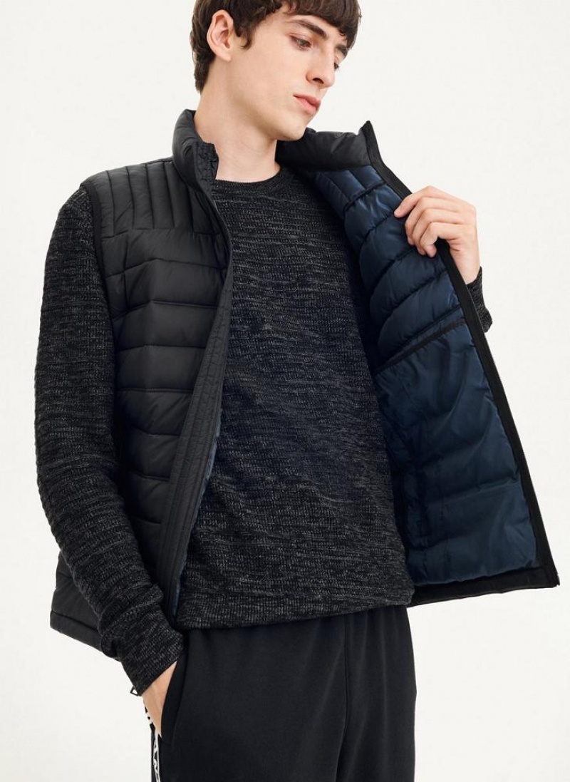 Black DKNY Packable Quilted Vest Men's Jackets | USA-D1766