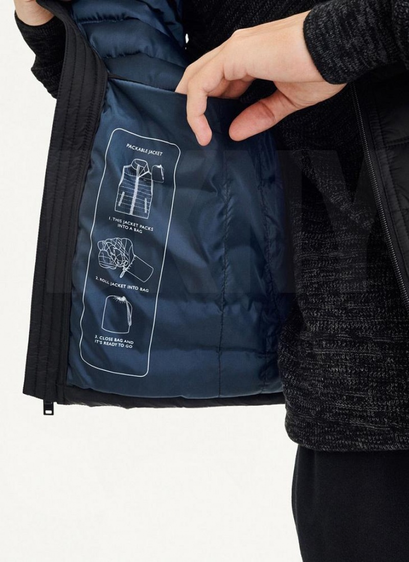 Black DKNY Packable Quilted Vest Men's Jackets | USA-D1766