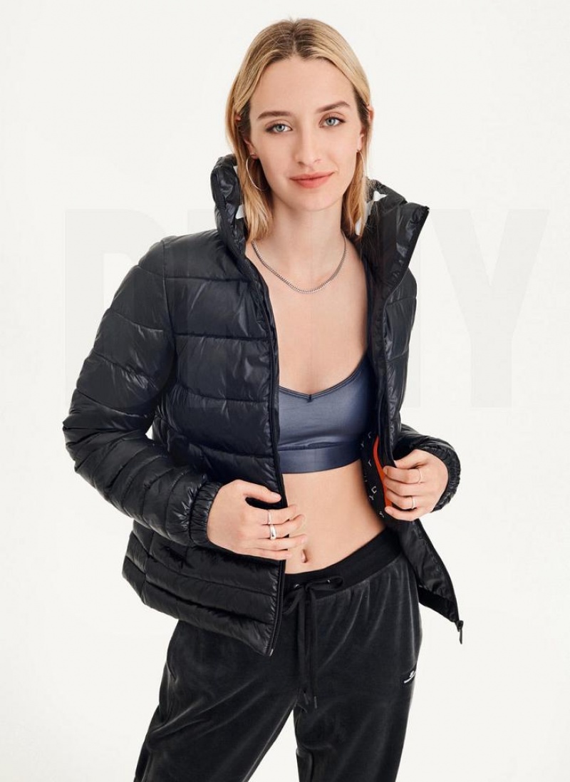 Black DKNY Packable With Bag Women's Puffer Jacket | USA-D1573