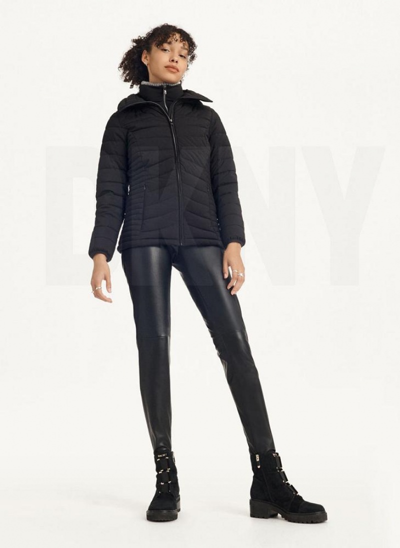 Black DKNY Packable Women's Coats | USA-D0678