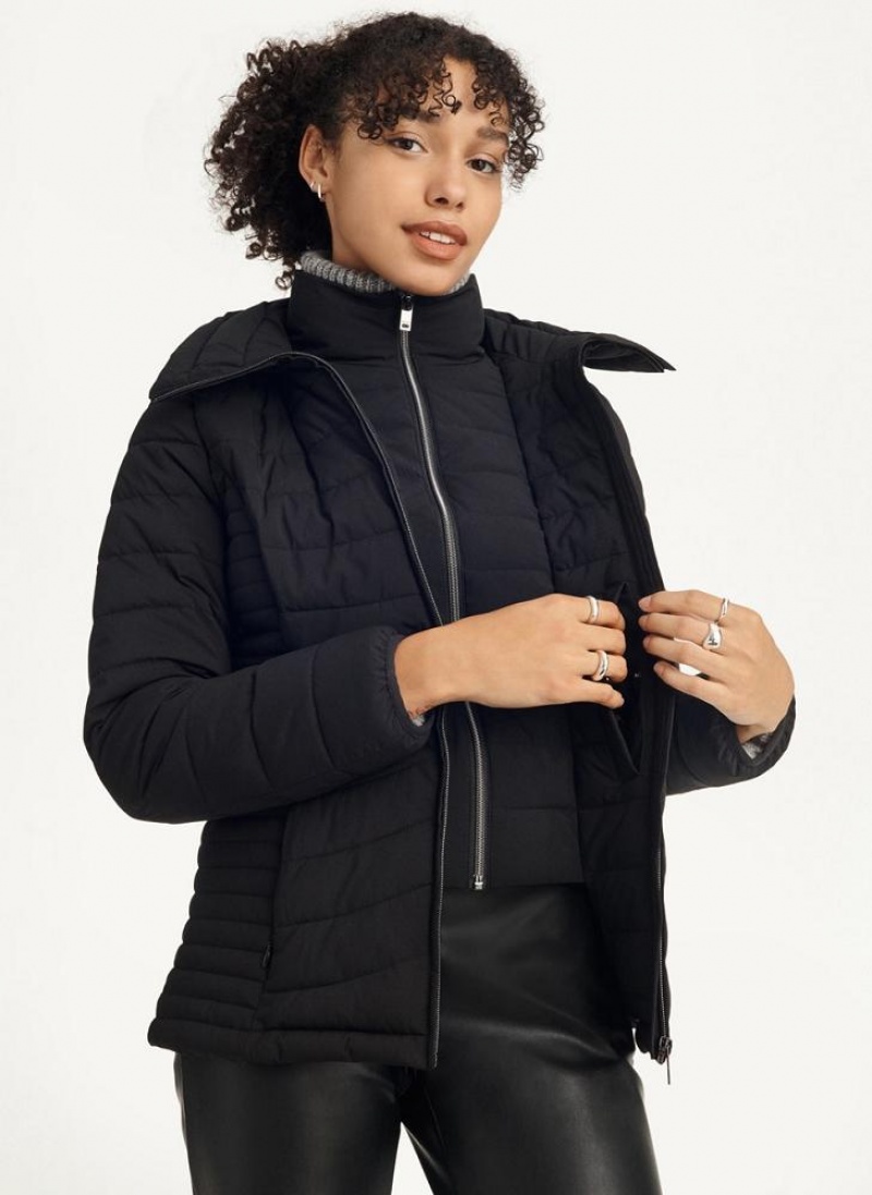 Black DKNY Packable Women's Coats | USA-D0678