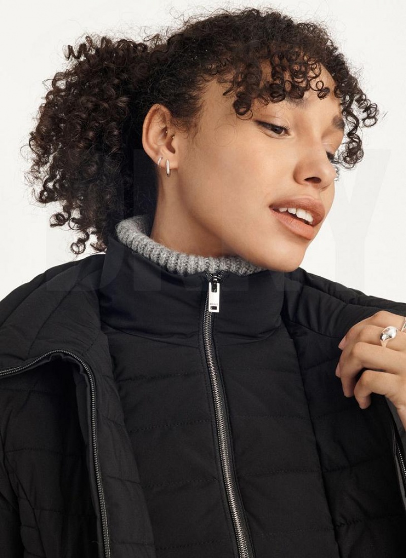 Black DKNY Packable Women's Coats | USA-D0678