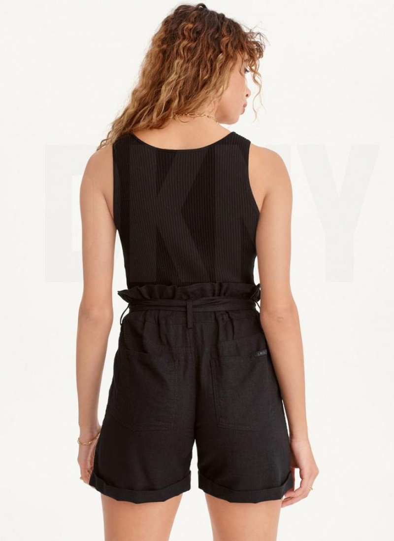Black DKNY Paperbag Waist Linen Women's Shorts | USA-D1920