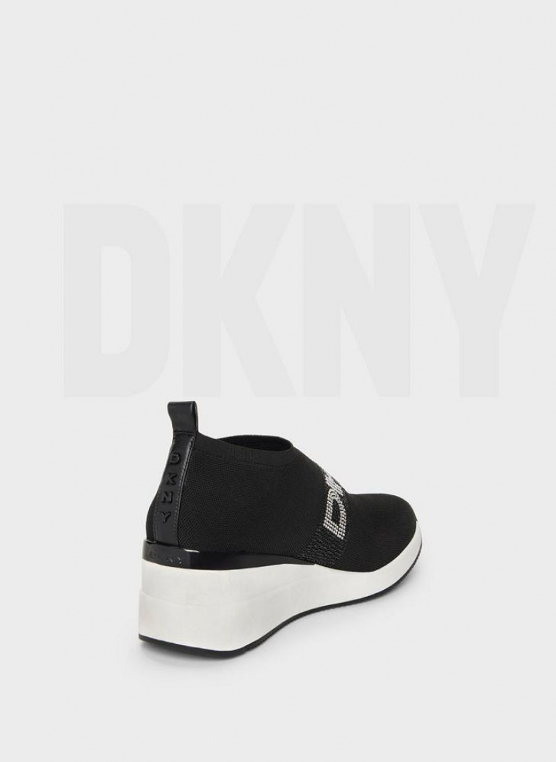 Black DKNY Parks Rhinestone Shoes Wedges | USA-D0808