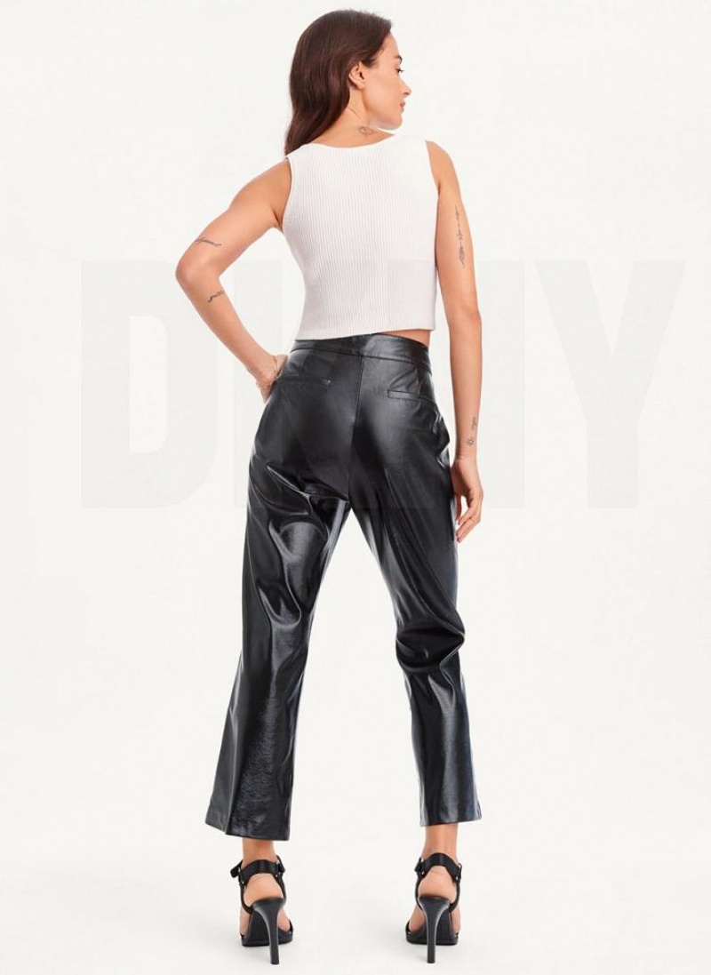 Black DKNY Patent Leather Flared Women's Pants | USA-D1203