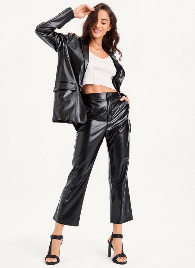 Black DKNY Patent Leather Flared Women's Pants | USA-D1203