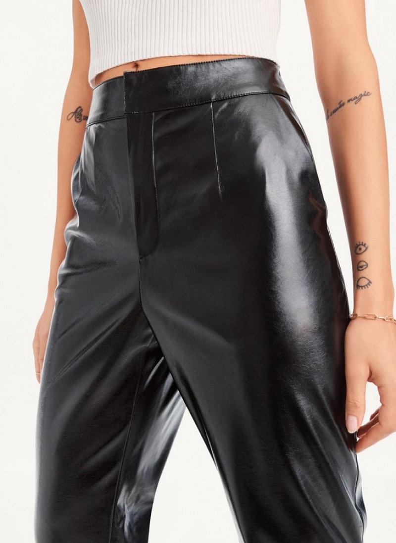 Black DKNY Patent Leather Flared Women's Pants | USA-D1203