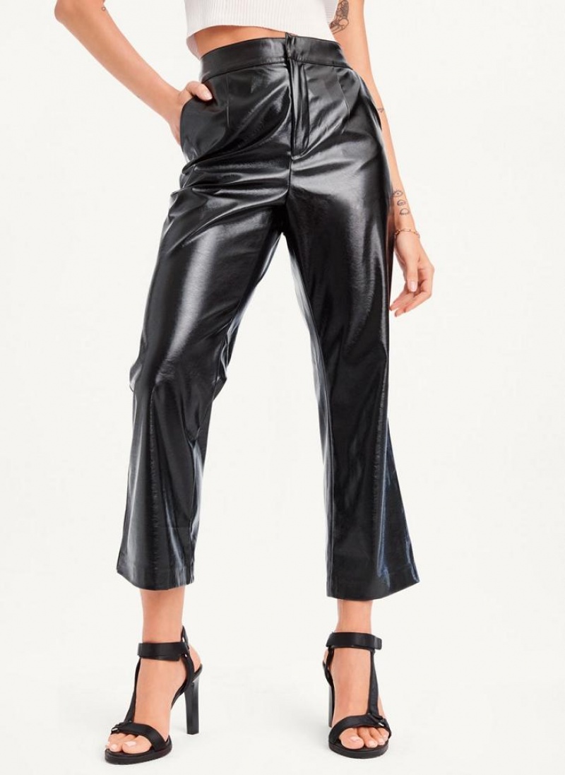 Black DKNY Patent Leather Flared Women\'s Pants | USA-D1203