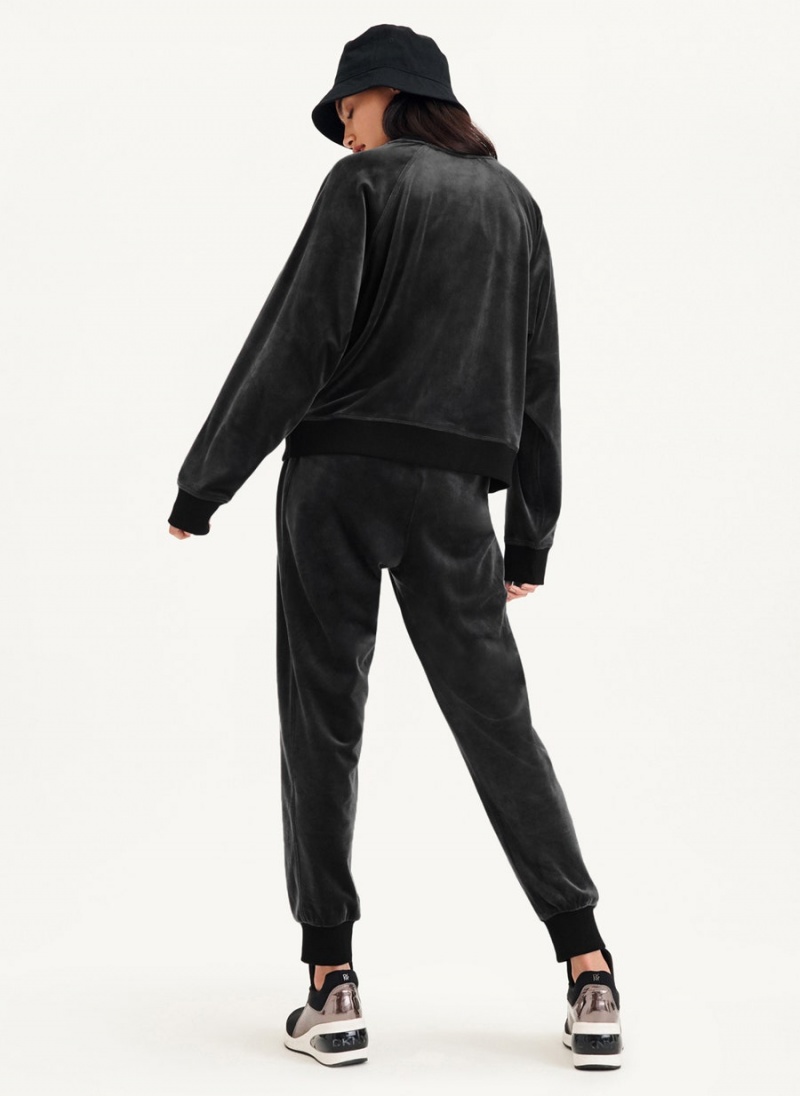 Black DKNY Platinum Velour Pullover Women's Sweatshirts | USA-D0201