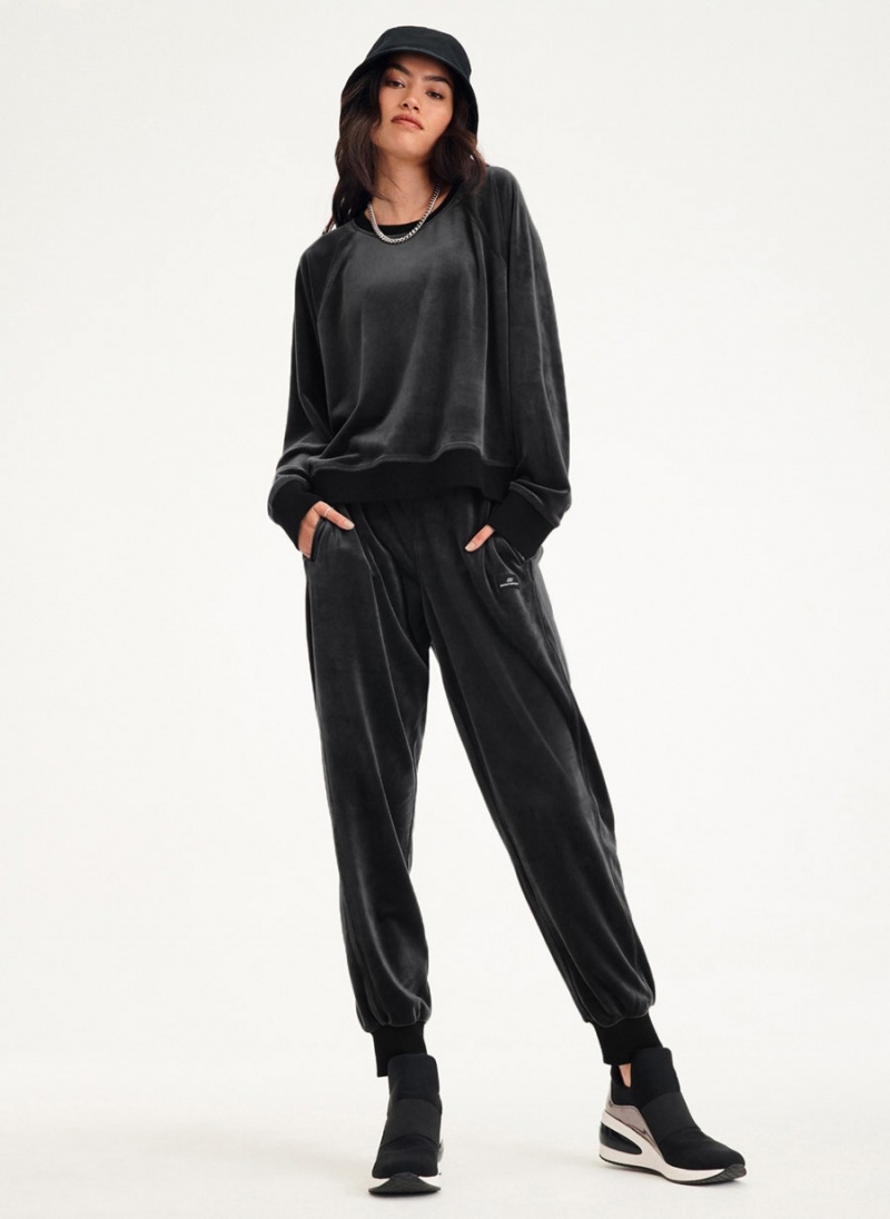 Black DKNY Platinum Velour Pullover Women's Sweatshirts | USA-D0201