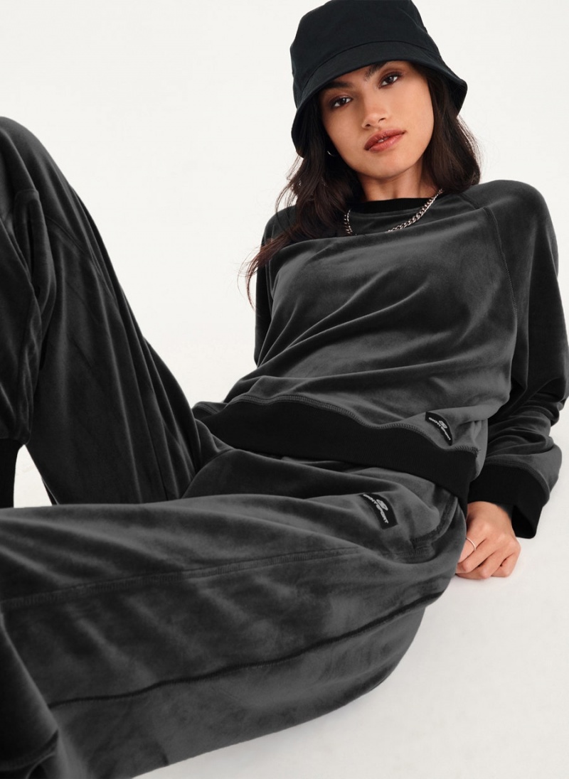 Black DKNY Platinum Velour Pullover Women's Sweatshirts | USA-D0201