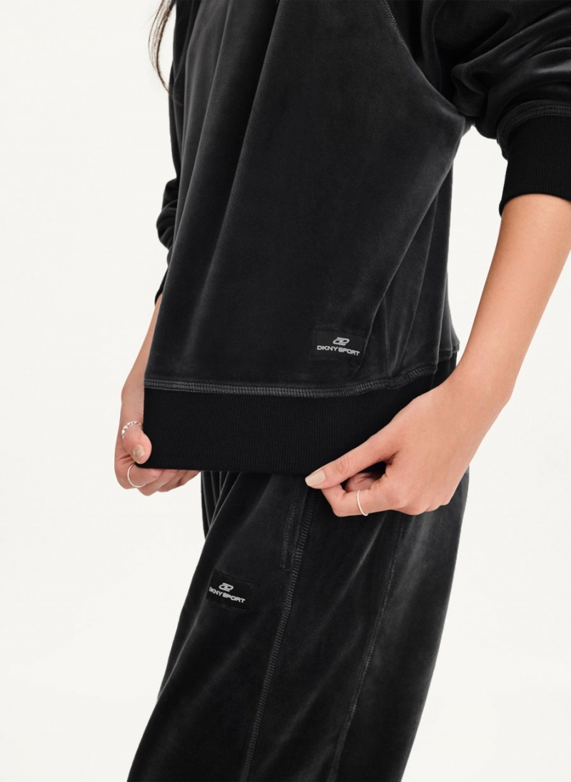 Black DKNY Platinum Velour Pullover Women's Sweatshirts | USA-D0201