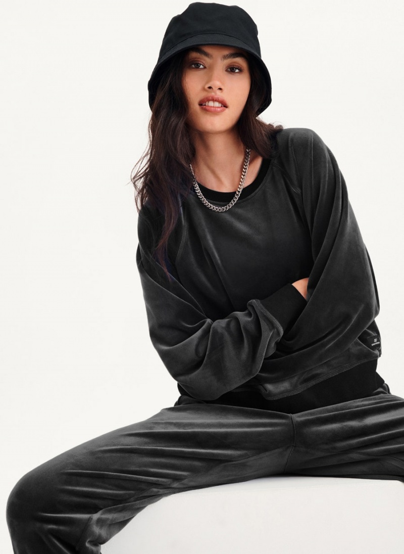 Black DKNY Platinum Velour Pullover Women's Sweatshirts | USA-D0201
