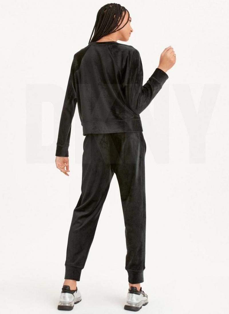 Black DKNY Platinum Velour Relaxed Women's Joggers | USA-D0543